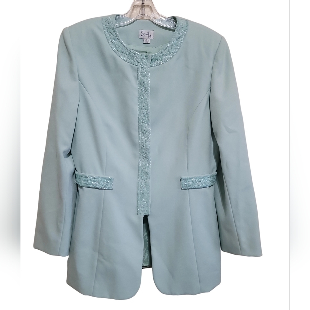 Emily Women's Mint Green Blazer Jacket with Sequins Design Sz 10